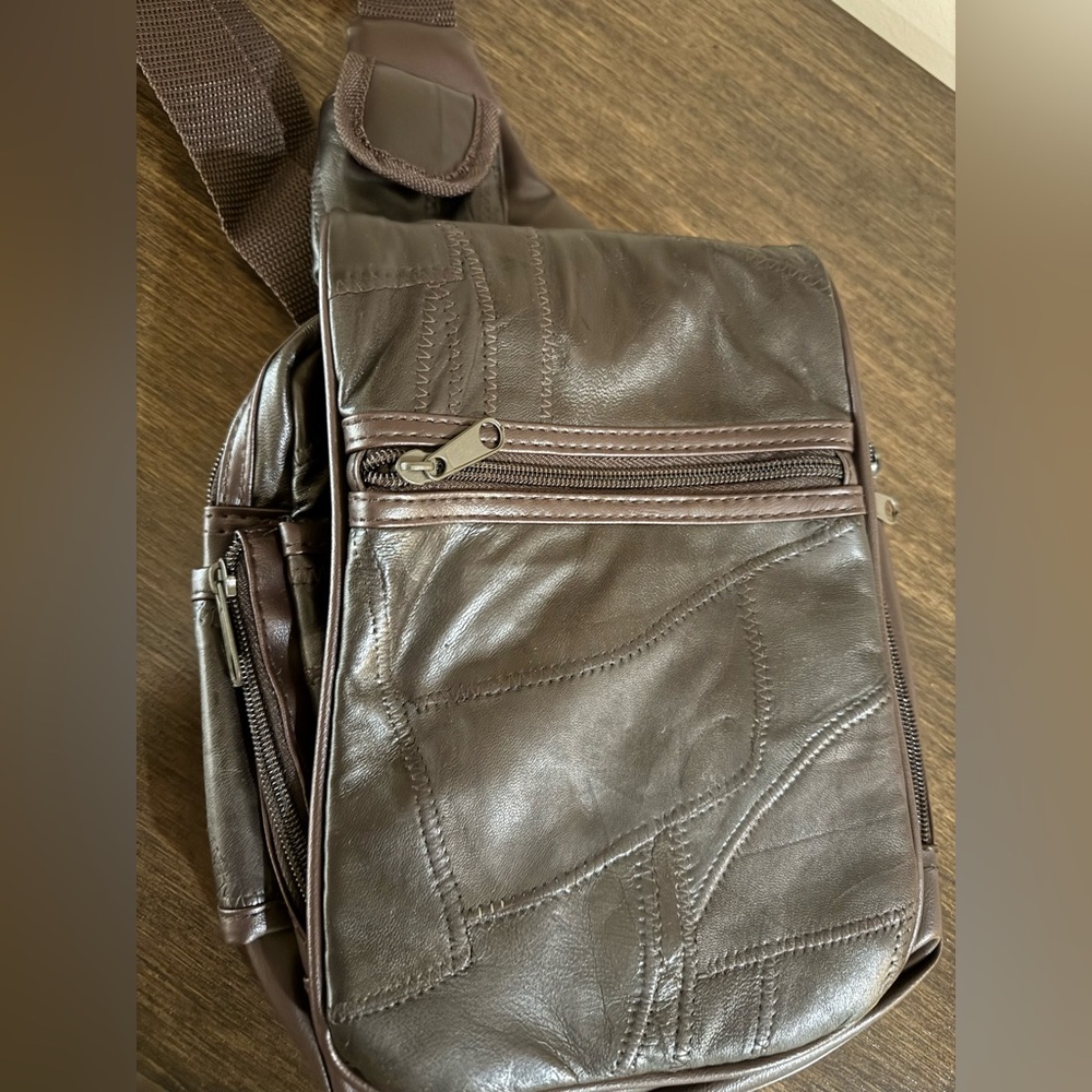 Vegan Leather Shoulder Bag, Men’s Sling Bag, Brown Faux Leather Men's Purse